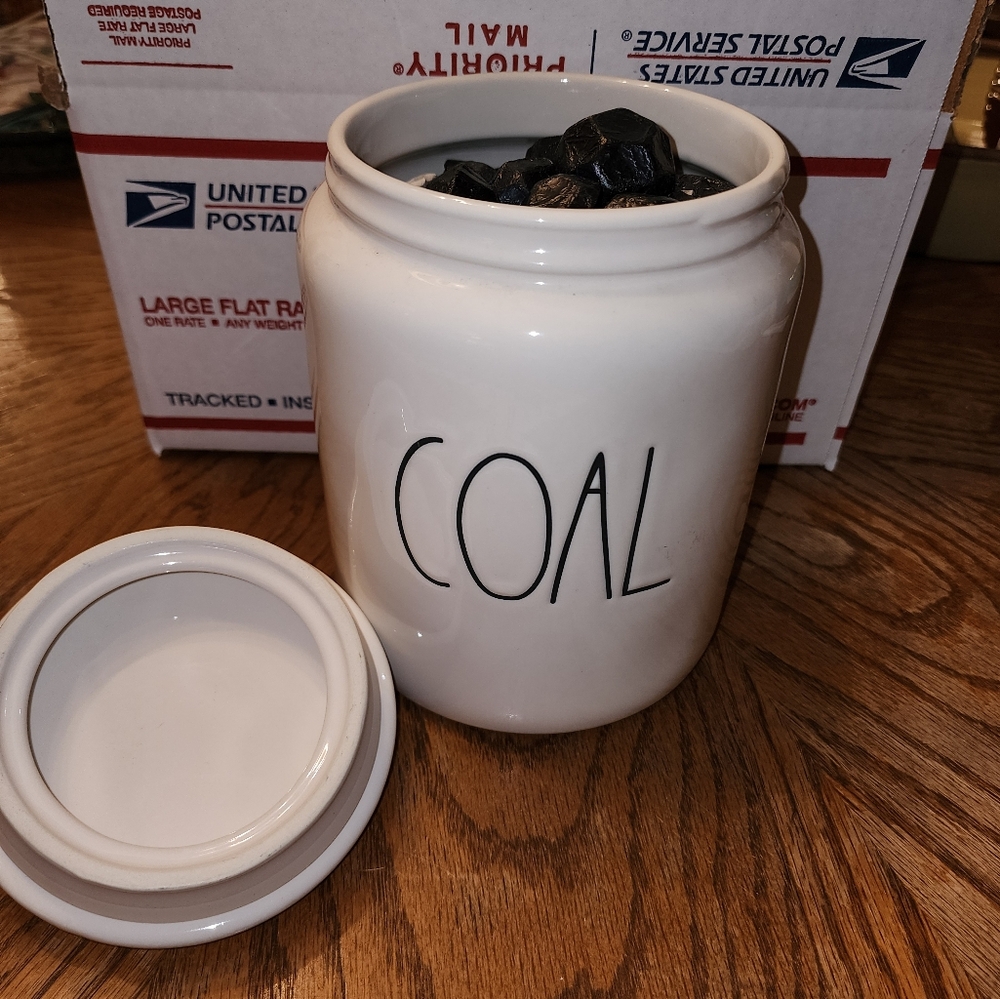 Rae Dunn Canister "Coal" with actual coal Christmas Decor - Picture 2 of 5